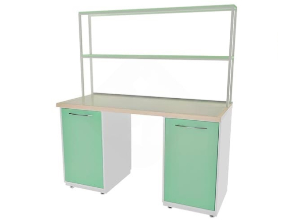 Стол лабораторный металлический с надстройкой Артинокс AR-L01N (белый RAL 9003, фасад - бело-зеленый RAL 6019)