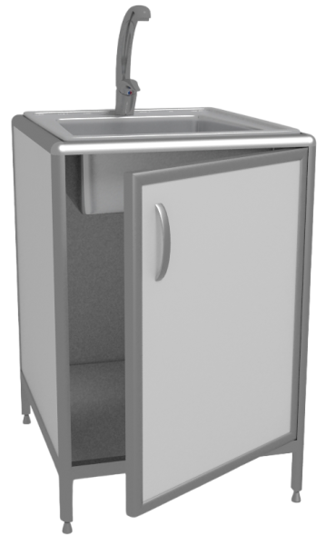 Лабораторный стол с мойкой СЛМ 1-01 (пластик белый, двухвентильный смеситель)